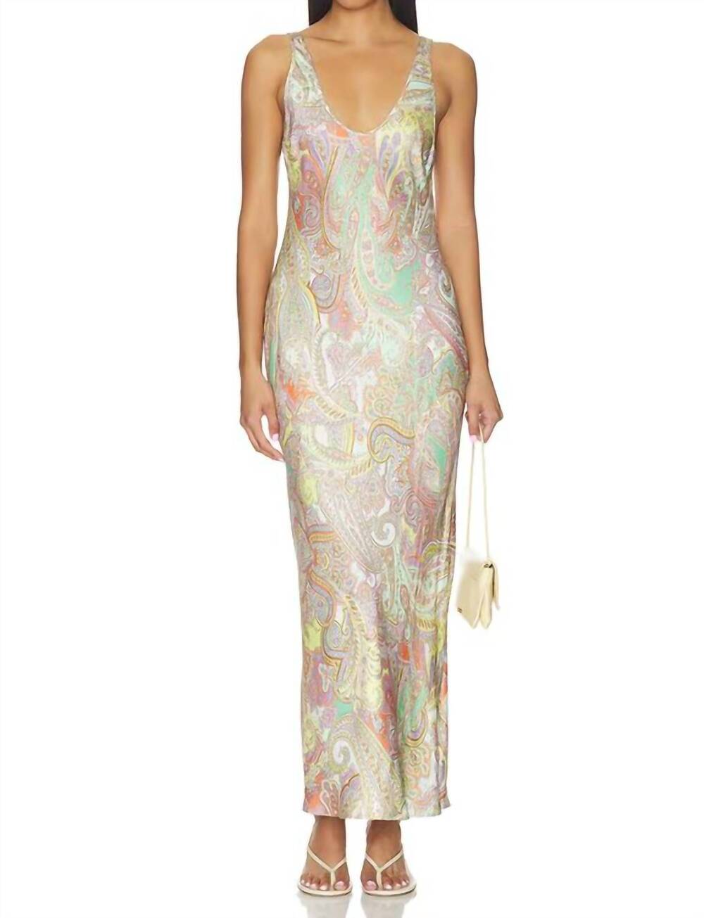 NEW L'AGENCE akiya tank dress in green multi cluster paisley